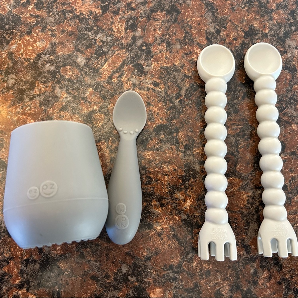Ezpz Mini cup spoon and Ryan & Rose spoons.